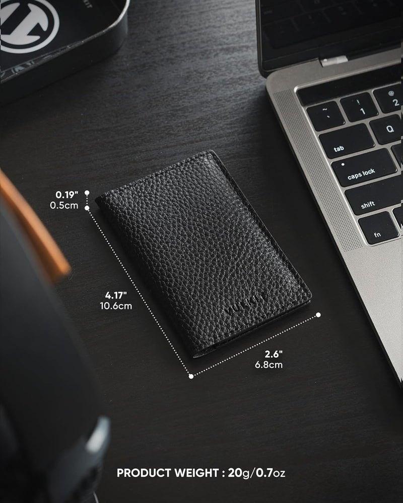 VULKIT Leather Business Card Holder 2 Sided Slim Business Name Card Organizer for Men or Women (Litchi Black) - Image 4